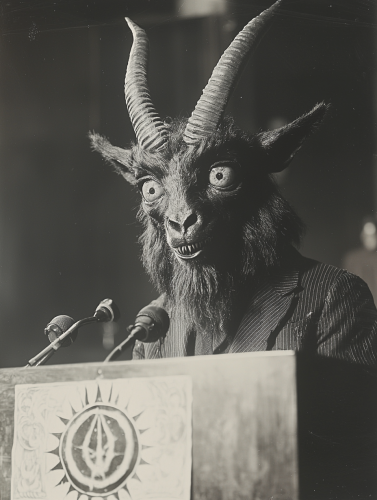  A Scary Goat Man Speaks at Mic.