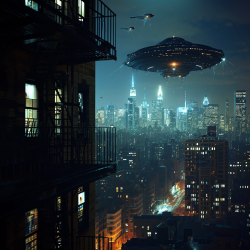 4. Dark night view of alien mothership above NYC