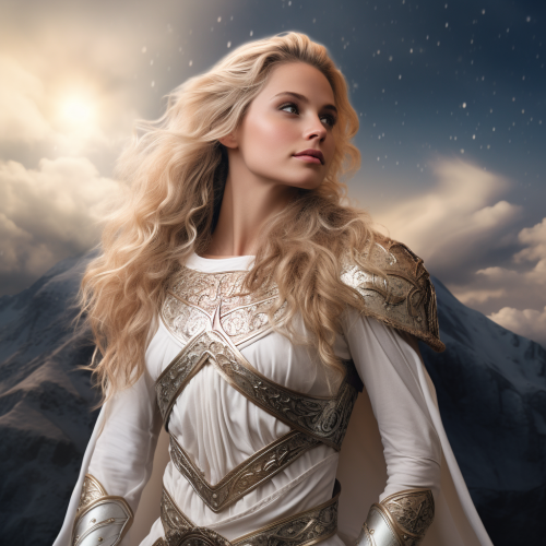 Photorealistic celestial warrior princess with blond hair