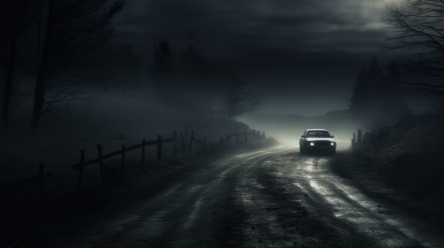 4. Image of a man driving alone on a creepy remote road