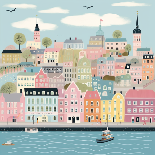 4.  Charming city illustration with pastel colors 4.  Charming city illustration with pastel colors