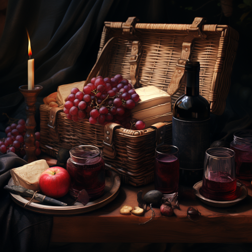 4. Fruit, Wine, and Letter in Gothic Picnic Basket