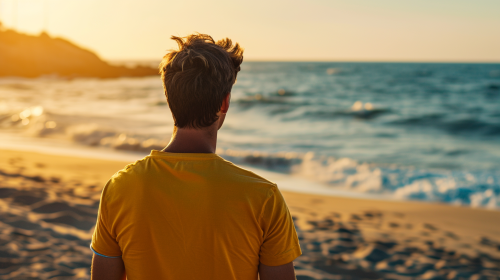 4. Lifeguard in yellow t-shirt at the beach