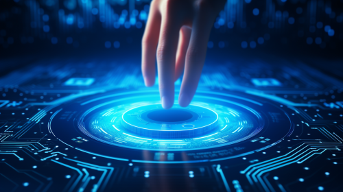 Cyber image with hand touching center ?