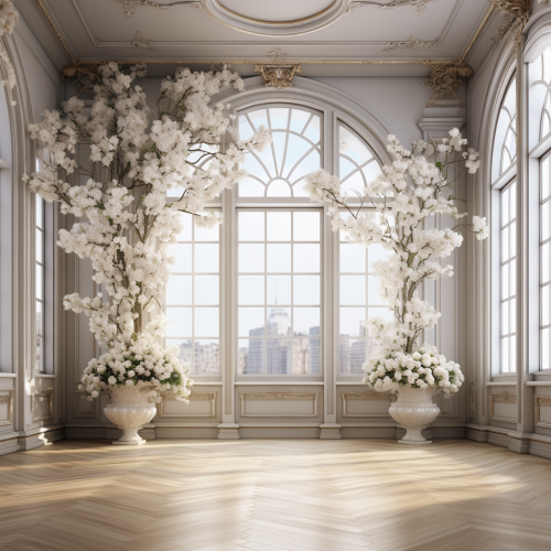 4. Beautiful white flowers in a majestic room.
