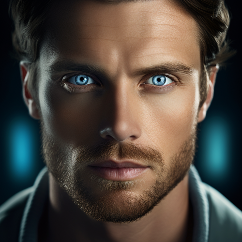 4. Striking Image of Blue-Eyed Man with Brown Hair.