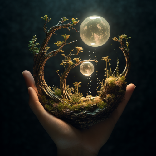 Crescent moons in a hand with light