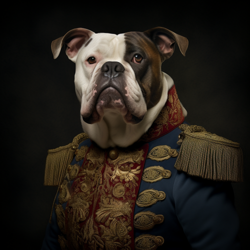 4.  Portrait of Large American Bull Dog in Uniform
