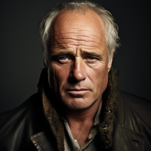 4. Image of a 50-year-old film director resembling Marlon Brando with a prominent forehead