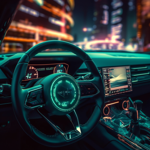 4. Teal lit car steering wheel