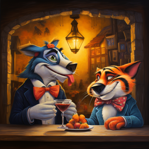 4.  Colorful birds and friendly tiger enjoying a fun date