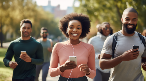 4. Active adults jogging in city park