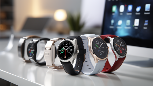 4. Stylish smartwatches on white desk (ALT Text)