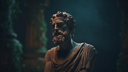 4. Inspiring stoicism statue amidst historical buildings and objects.