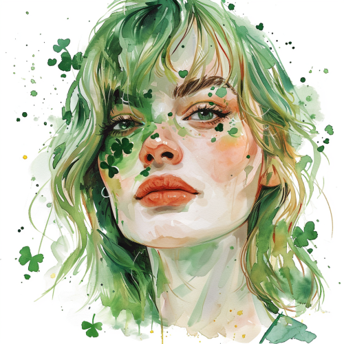 4. Watercolor woman with shamrock - a festive and fun image for St. Patrick's Day.