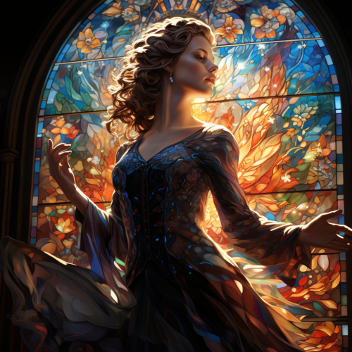 Stained Glass Scene of a Lady