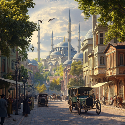 1900s Istanbul City View 3D Render Mosque