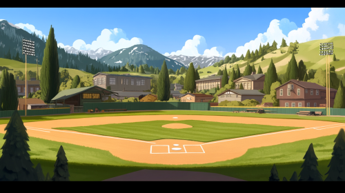 1950's baseball field in Silicon Valley as a cartoon. 1950's baseball field in Silicon Valley as a cartoon.