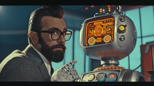 1950s Office: Professional and Robot at Work