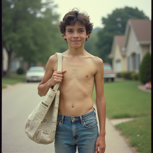 1980s Teen Newspaper Boy in Suburb Summer