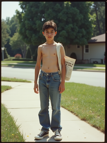 1980s Teen Newspaper Carrier in Summer Suburb