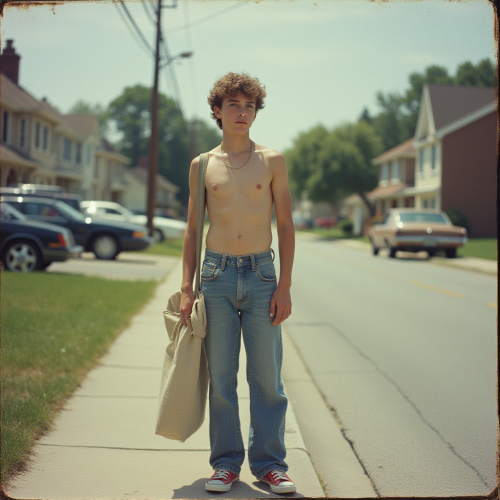 1980s Teenage Paperboy in Summer Suburb