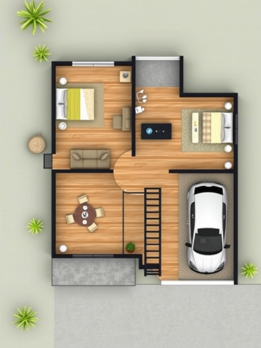 2-Bedroom Floor Plan with Living Area and Parking