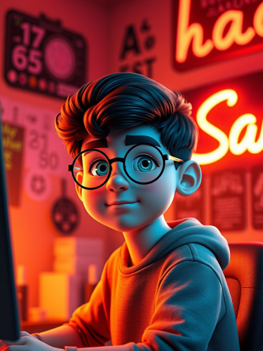 3D Avatar of Iranian boy in programming room 3D Avatar of Iranian boy in programming room