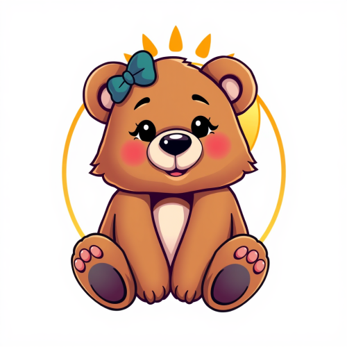 3D Cartoon Teddy Bear Logo with Sun and Moon