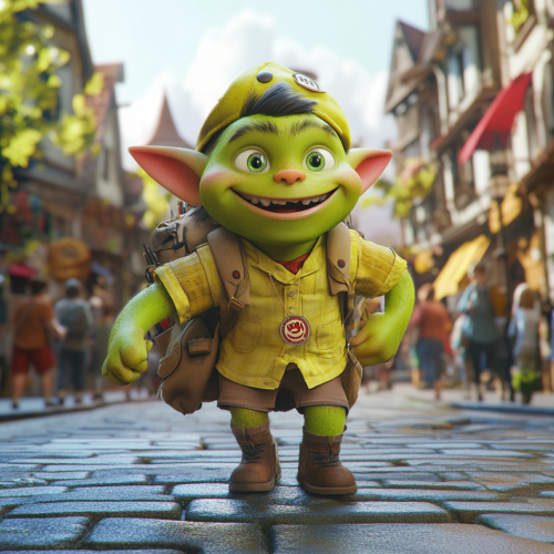 3D Pixar Green Orc Child Scout Helping People 3D Pixar Green Orc Child Scout Helping People