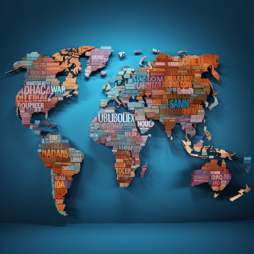 Multilingual 3D world map with motion blur