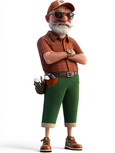 60-year-old male golfer styled in 70s fashion.