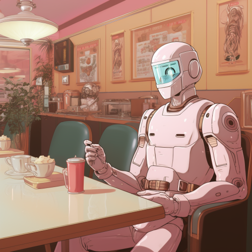 80s Anime Robot Waiter Retro Colors TV Display