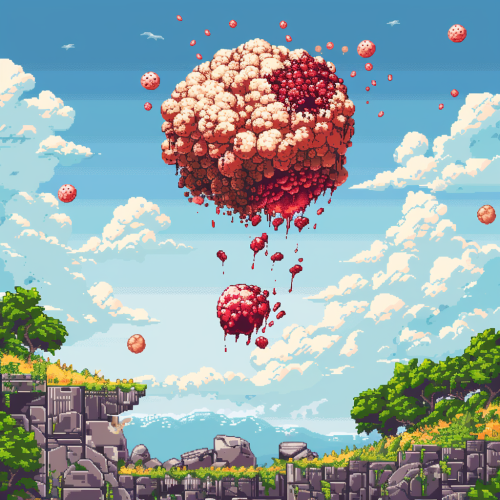 8bit video game meat ball attack