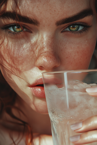 A 24-year-old Woman Drinks a Colorful Beverage