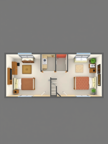 A 2D Plan for 2BHK House with Staircase