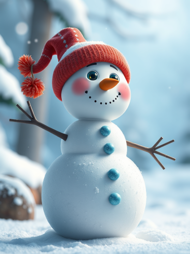 A 3D Animated Cartoon-Style Snowman