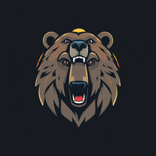A 3D Cartoon Grizzly Bear Logo with Sun, Moon