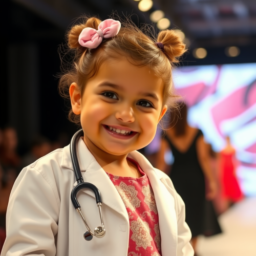 A Baby Girl Doctor Smiling on Fashion Ramp