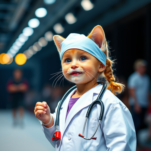 A Baby Girl Pretending to be a Doctor on Stage