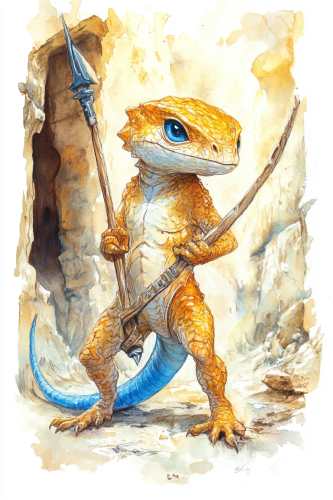 A Baby Lizard Aiming Slingshot in Aztec Ruin