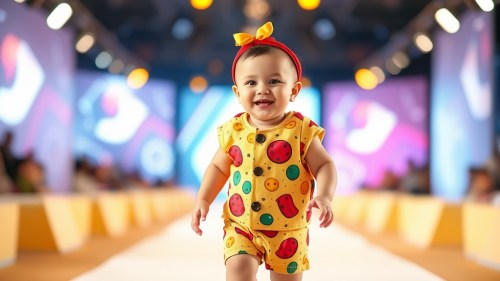 A Baby Model's Runway Walk in Pizza Outfit