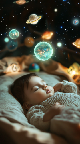 A Baby Sleeping Peacefully in Space Crib