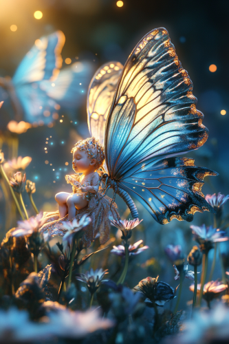 A Baby and Butterfly in Enchanted Forest