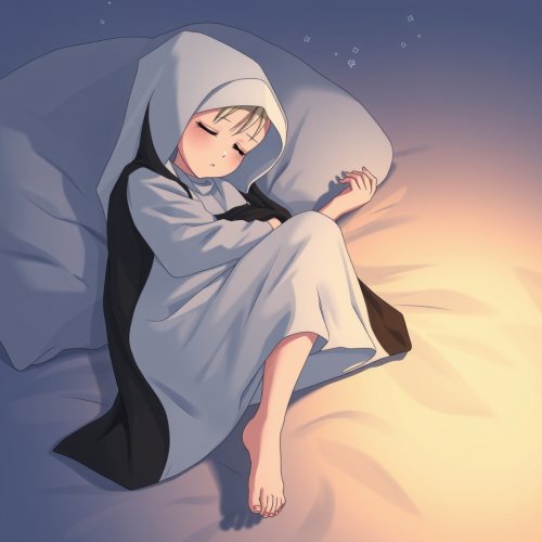 A Barefooted Anime Nun Sleeping