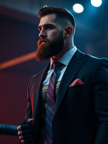 A Bearded MMA Fighter in Dark Corporate Suit