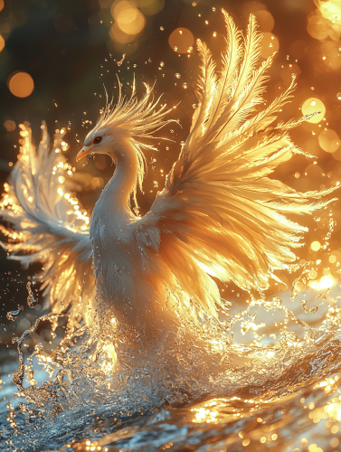 A Beautiful Blue Phoenix Rising from River