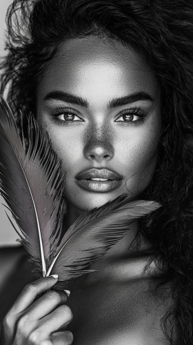A Beautiful Brazilian Woman Holding Colorful Feather