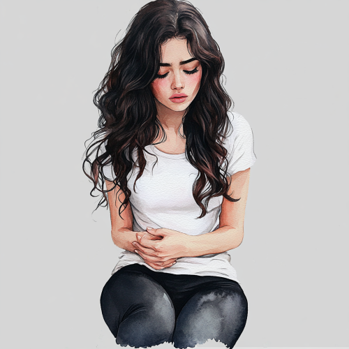 A Beautiful Girl with Stomach Ache