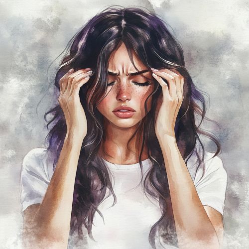 A Beautiful Girl with a Headache Illustration